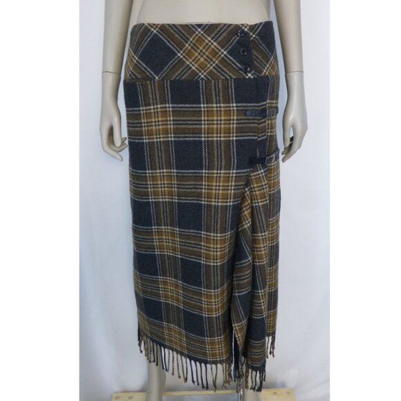 Vintage 1980's David N. Wool Blend Wrap Plaid Fringe Skirt - Picture 2 of 13